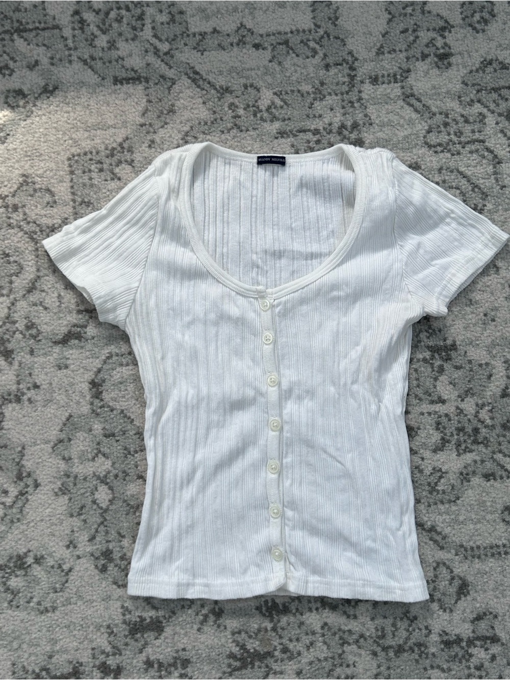 Brandy Melville White Ribbed Button-Front Scoop Neck Top